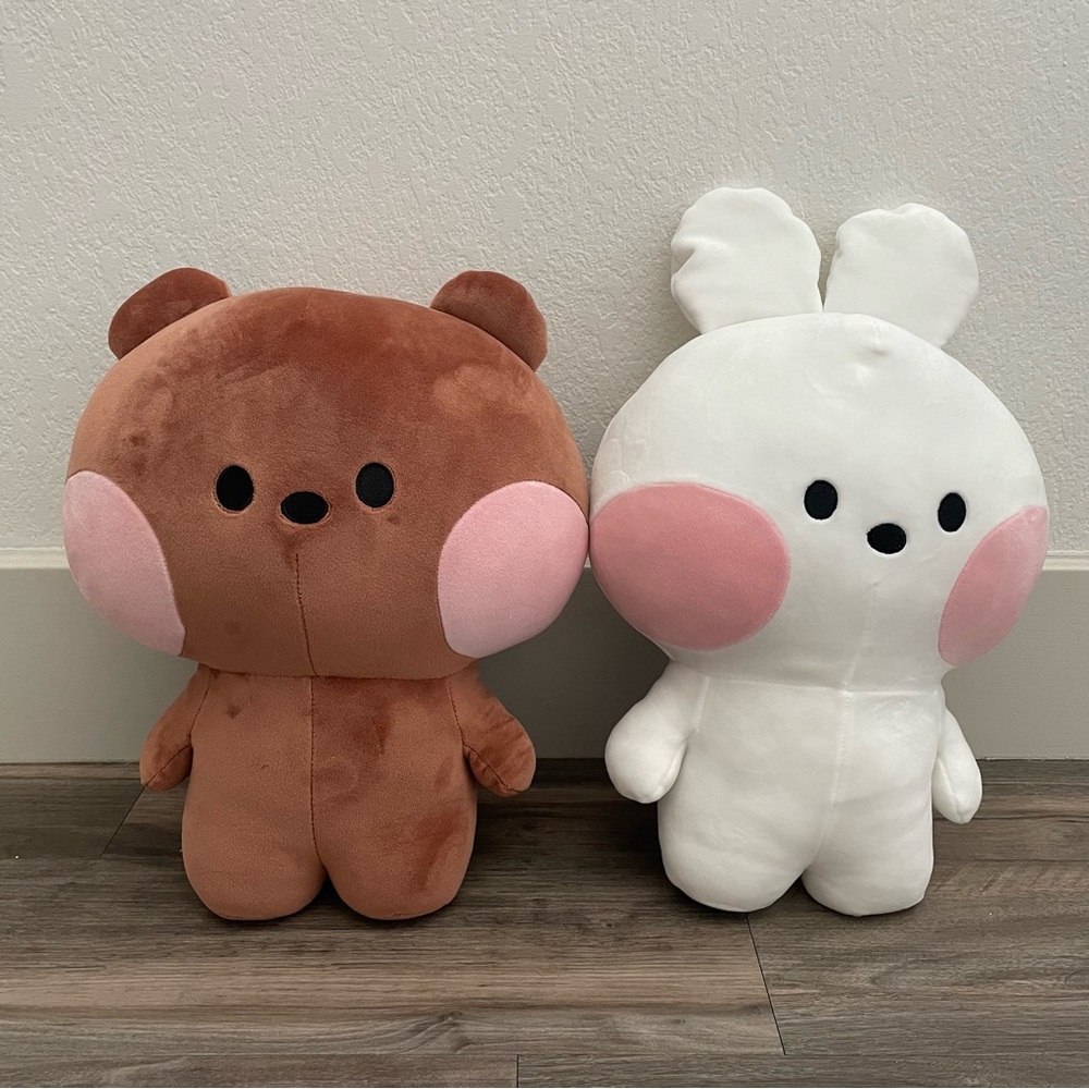 Line Friends Brown Bear and White Bunny Cony Plushie Bundle